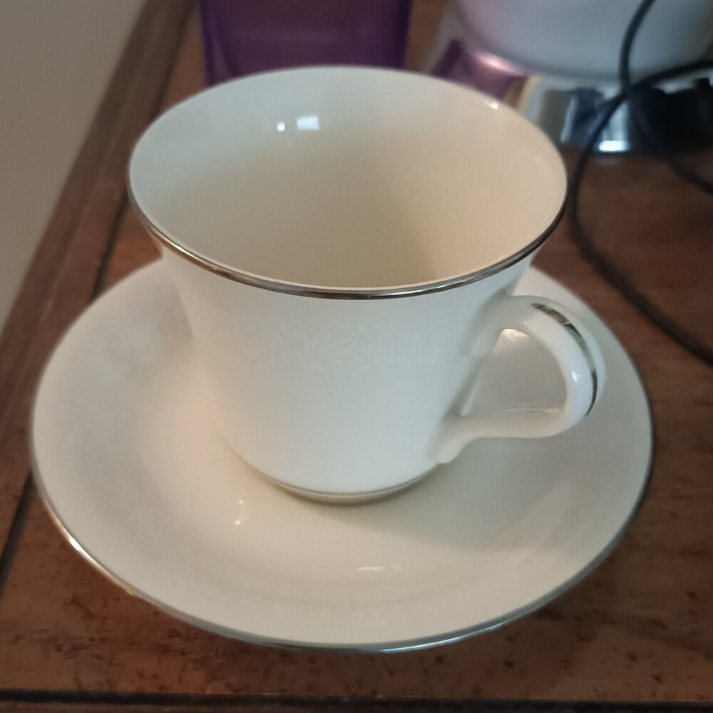 Vintage Flat Cup & Saucer Set, Winterset by American Royalty. 1001 , 8 Available - Picture 2 of 5